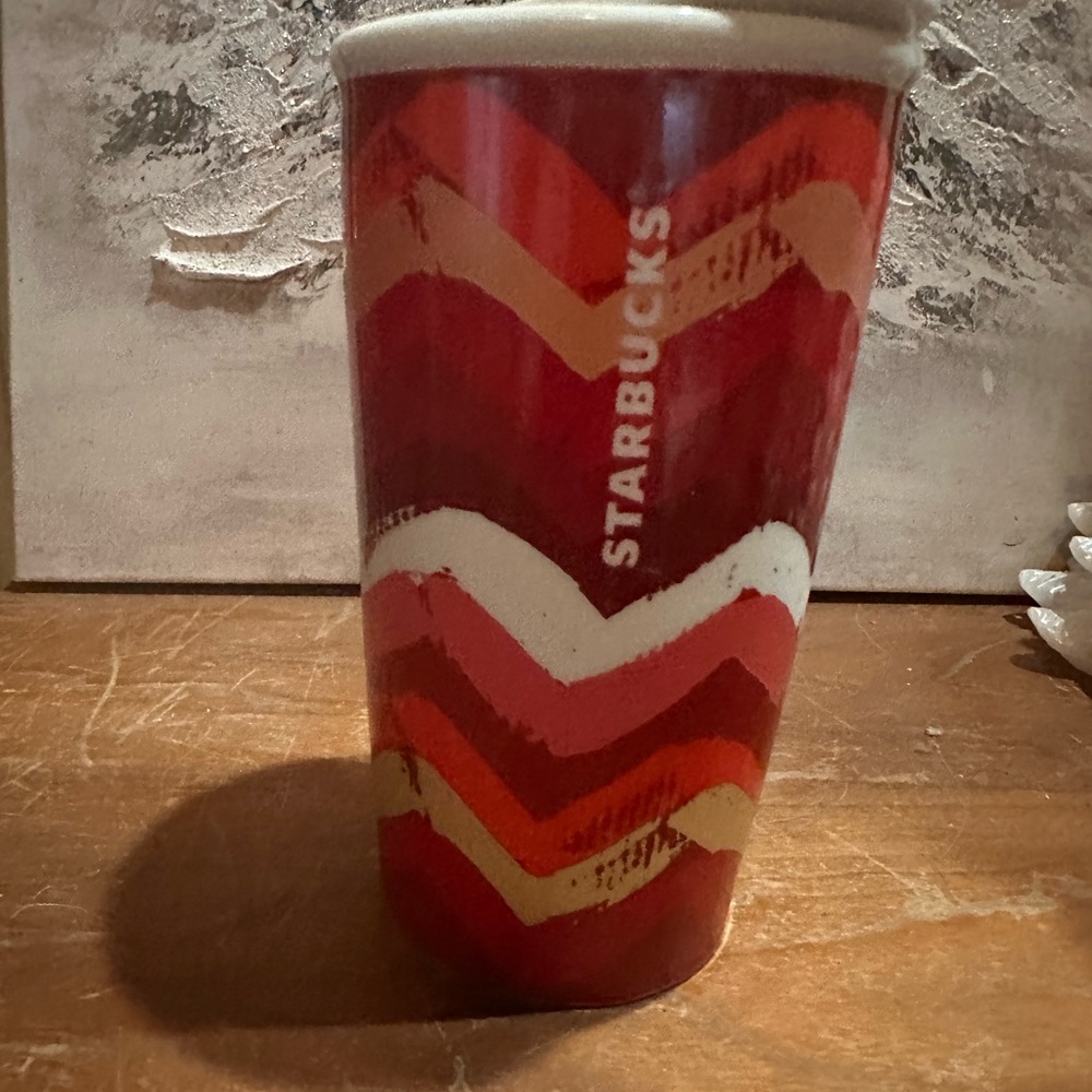 Starbucks Red and Cream Chevron Tumbler